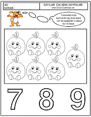 çocuklara sayıları öğretmek için çalışma sayfaları